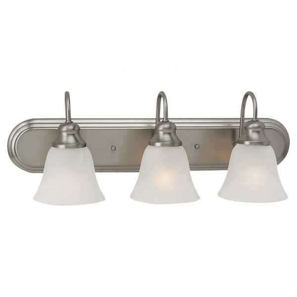 Generation Lighting Windgate 24.25 in. W 3-Light Brushed Nickel Vanity Fixture with Alabaster Glass Shades