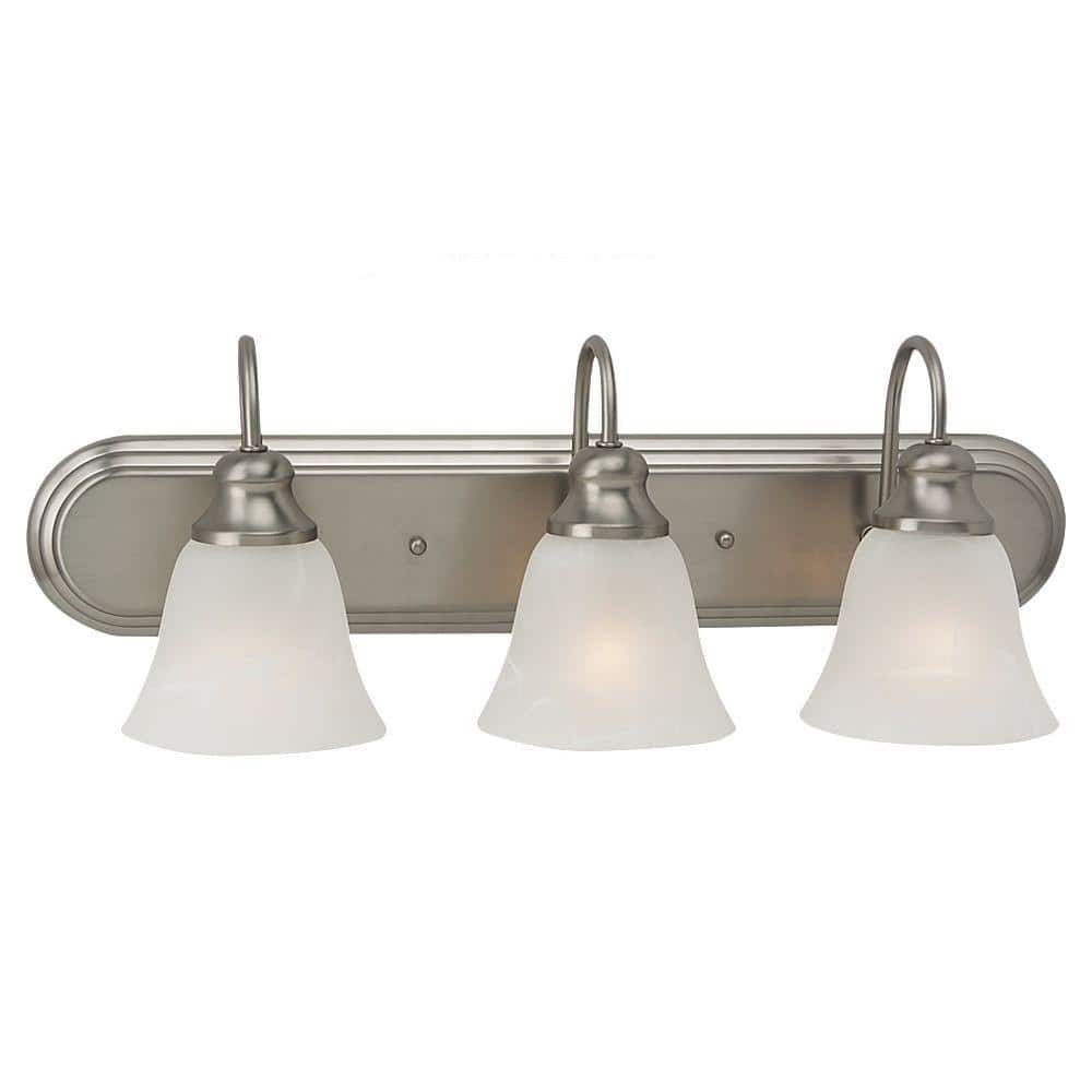 Sea Gull Lighting Windgate 2425 In W 3 Light Brushed Nickel Vanity Fixture With Alabaster Glass Shades 44941 962 The Home Depot