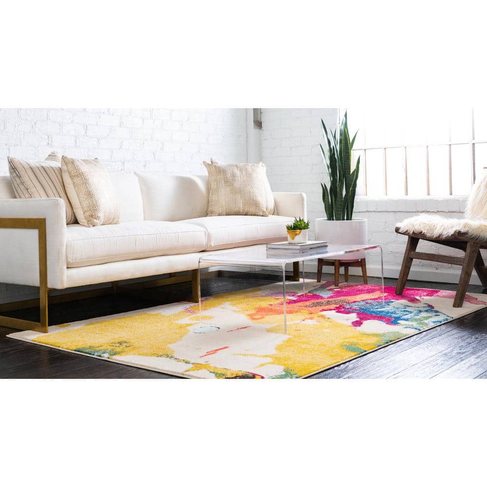 Catalan Beige and Multicolor Abstract Rectangular Area Rug