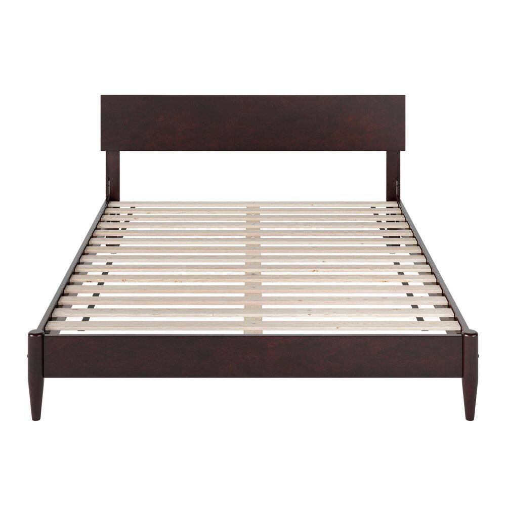 Aria Espresso Queen Solid Wood Low Profile Platform Bed with USB Ports