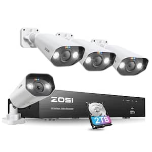 4K 8-Channel 5MP POE 2TB NVR Security Camera System with 4 Wired Outdoor Cameras, Smart Human and Car Detection