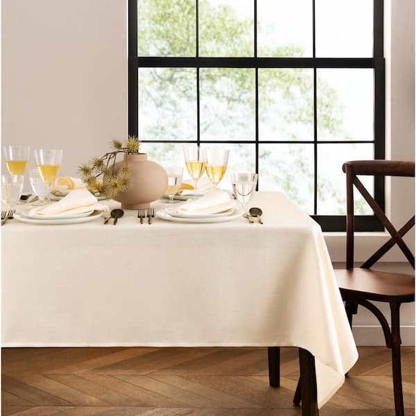 Threadmade Home Laurel Solid Texture Water Resistant Tablecloth, Ivory - 60"W x 144"L