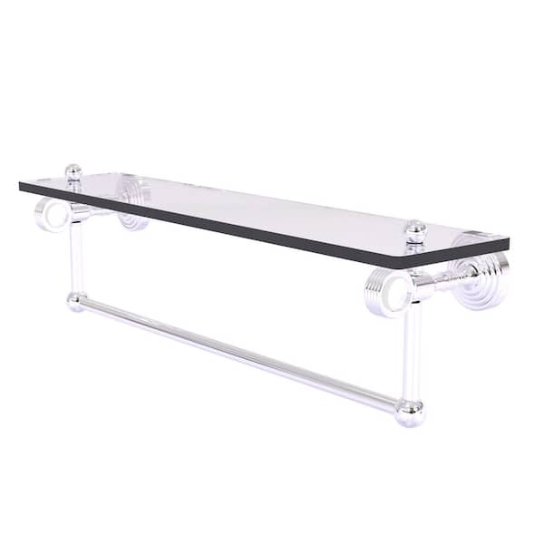 Allied Brass Pacific Grove 22 in. W x 6.4  in. H x 5.13 D Glass Rectangular Shelf in Polished Chrome with Towel Bar and Groovy Acc.