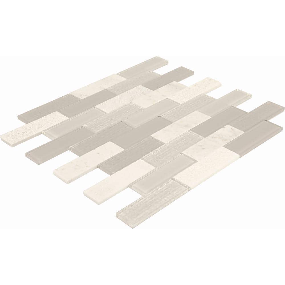 Daphne White Glass and Marble Peel and Stick Mosaic Tile