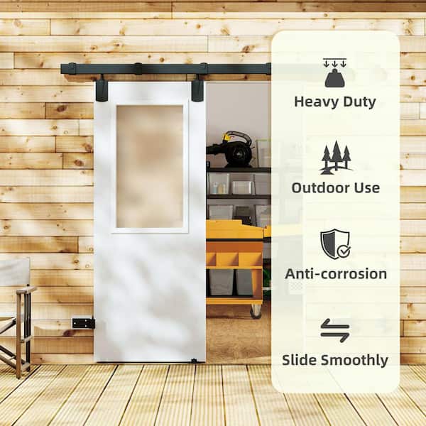 32 in. x 80 in. 9-Lite, Double-Glazed Clear Glass, White Primed, Composite Sliding Barn Door with Hardware Kit