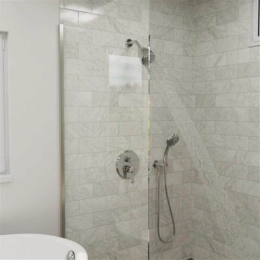 Double Handles 9 Spray Patterns 2 Showerheads Shower Faucet 1 8 GPM   Chrome Shower Faucets Hl22rfss705hbch 64 1000 