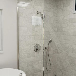 Double Handles 9-Spray Patterns 2 Showerheads Shower Faucet 1.8 GPM with High Pressure Hand Shower in Silver