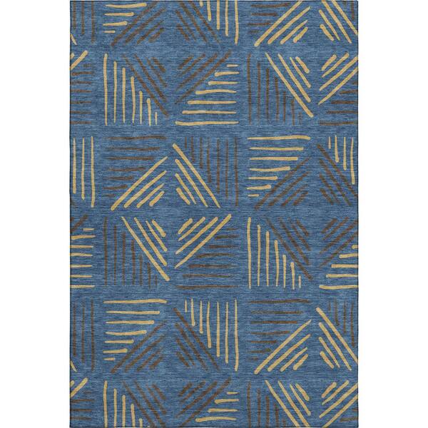 Mayfield Premium Machine Washable Abstract AMF2413 Navy 10 ft. x 14 ft. Area Rug
