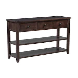 Retro 50 in. Espresso Rectangle Wood Console Table with Two Open Shelves, Pine Solid Wood Frame and Legs for Living Room