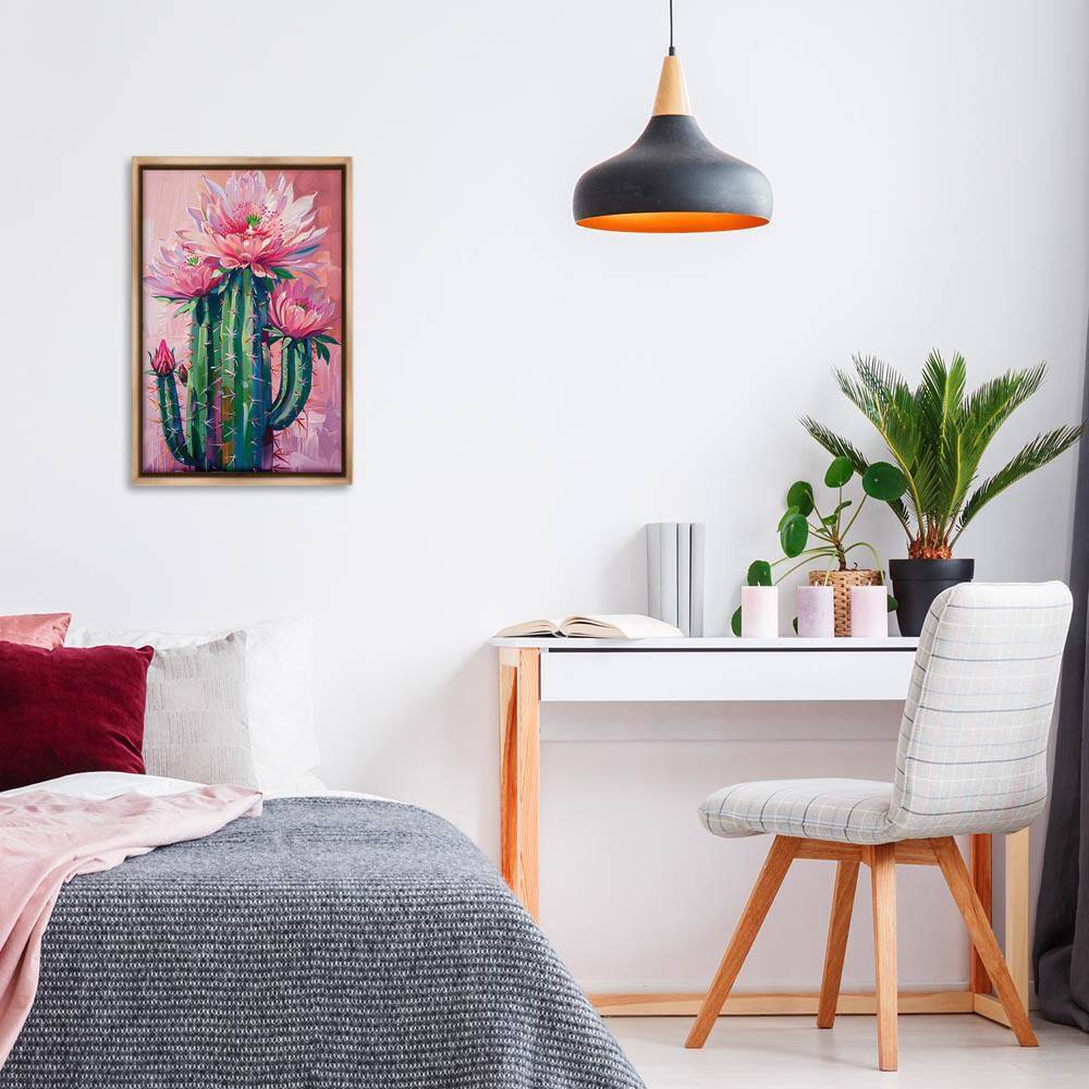 Pink Blossomed Cactus by LSR Design Studio Brown Floater Frame Nature Graphic Art Print 25 in. x 17 in. price history on PriceWatchPro