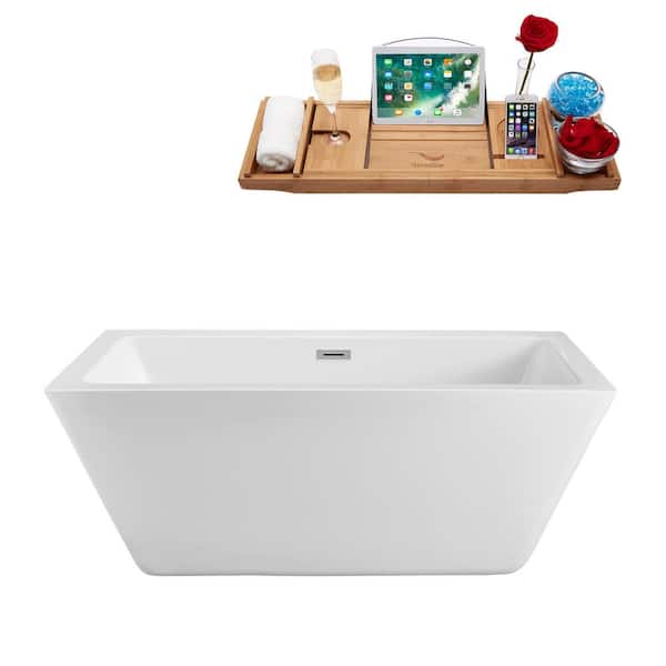 Streamline 70.3 in. Acrylic Flatbottom Non-Whirlpool Bathtub in Glossy White with Polished Chrome Drain and Overflow Cover