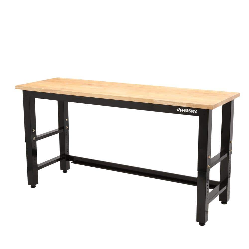 Husky 6 Ft Adjustable Height Solid Wood Top Workbench In Black For