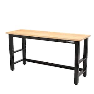 59 Workbench for Garage Work Bench with Drawers, Power Outlets, Casters,  Natural Bamboo Wood Top Adjustable Workbench 2000 LBS Load Capacity Work
