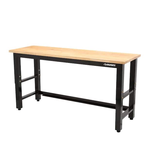 Husky 6 ft. Adjustable Height Solid Wood Top Workbench in Black for Ready to Assemble Steel Garage Storage System