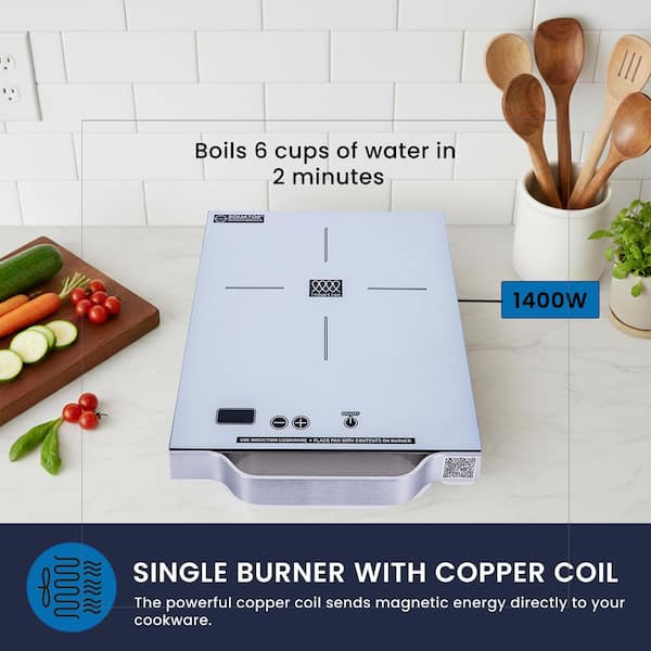 11 in. Portable Electric Single Element Ceramic Glass Top Surface Induction Cooktop in Silver with Aluminum Handle