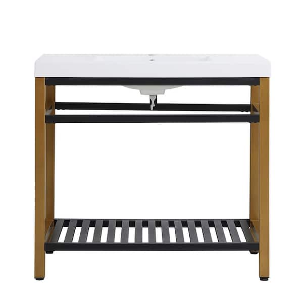 Unbranded Timeless Home 36 in. W x 22 in. D x 34 in. H Single Bathroom Vanity in Golden Black with White Resin Top and White Basin