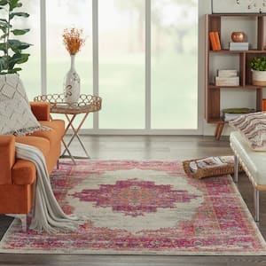 Passion Ivory/Fuchsia 4 ft. x 6 ft. Bordered Transitional Area Rug