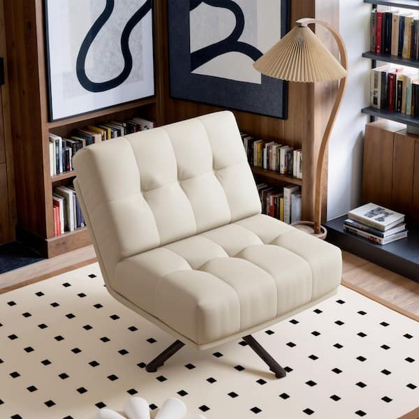 THE RIGHT PATH Armless cross beige chair without wheels, 360° rotation, Bergere Chair for living room/bedroom/small spaces