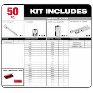 1/4 in. Drive SAE/Metric Ratchet and Socket Mechanics Tool Set with 1/4 in. Drive 9 in. Extended Ratchet (51-Piece)