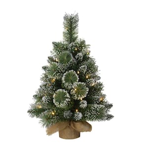 Pre-Lit 2 ft. Table Top Artificial Christmas Tree with 35-Lights in Tan Sac, Green