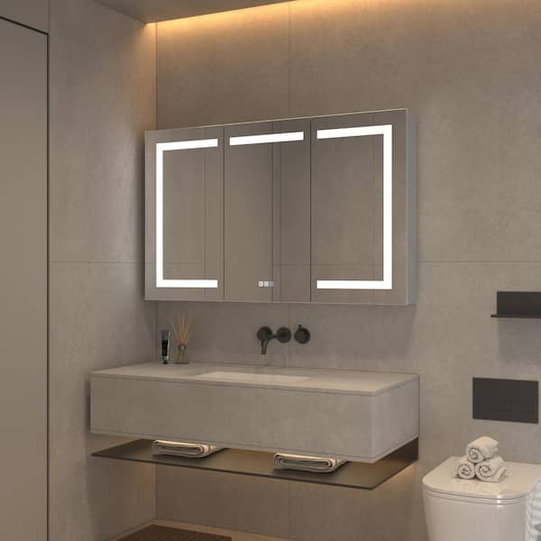 OLUMAT 48 in. W x 30 in. H Rectangular LED Anti-Fog Medicine Cabinet with Mirror