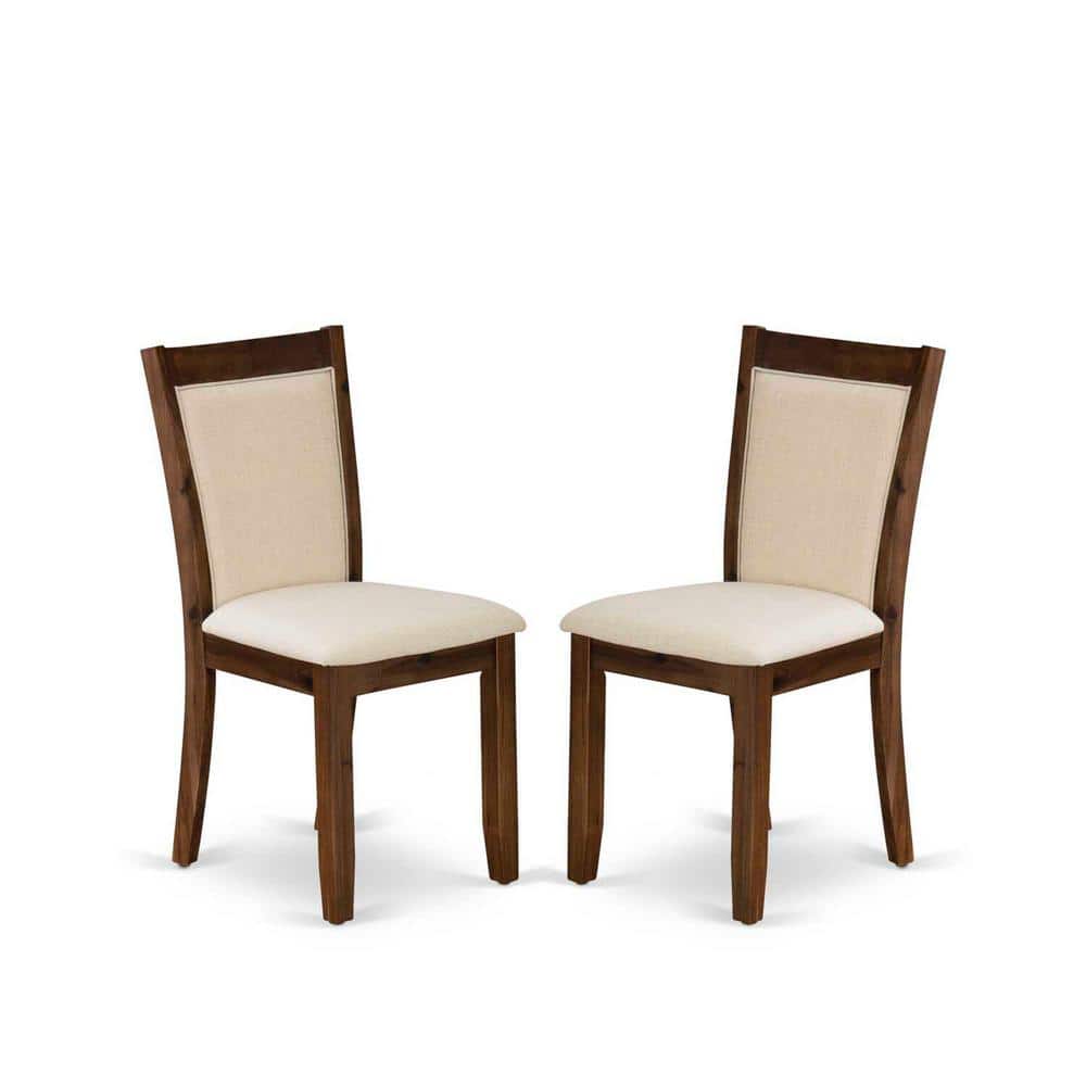Distressed Jacobean Finish Dining Table with 6 Light Beige Linen Chairs