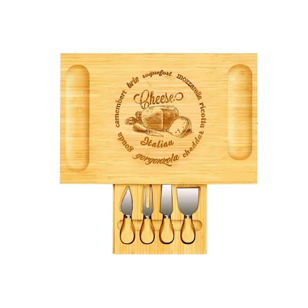 16.5 in. Bamboo Wood Serving Tray, Charcuterie and Cheese Board Set with Serving Utensils, Knives and Storage Drawer