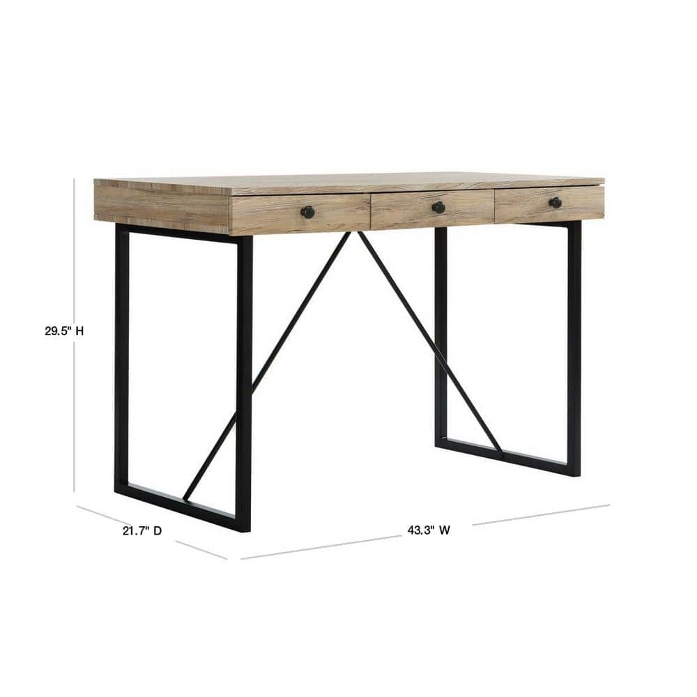 Transitional Black and Oak 3-Drawer Home Office Desk