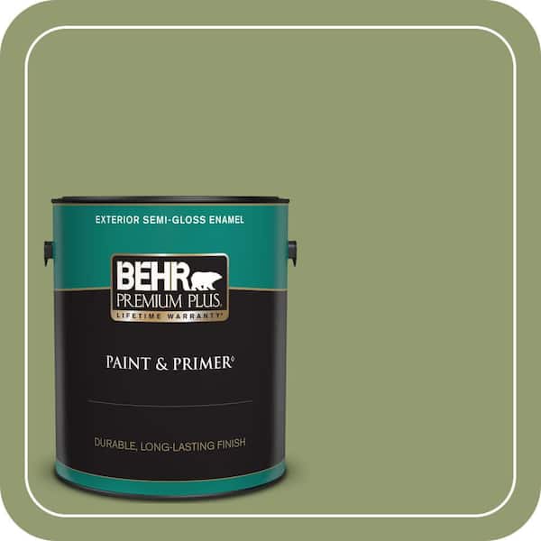 BEHR PREMIUM PLUS 1 gal. #PPU11-04 Alamosa Green Semi-Gloss Enamel Exterior Paint & Primer