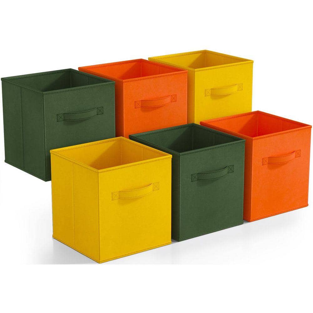 Foldable Storage Cubes with Handles, Multicolored 10.5 in x 11 in Fabric Decorative Basket (Set of 6), Closet Organizer