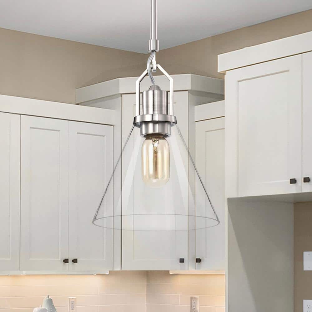 Aria 8 in. 1-Light Brushed Nickel Modern Mini Pendant Light with Clear Cone Glass Shade price history on PriceWatchPro