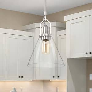 Aria 8 in. 1-Light Brushed Nickel Modern Mini Pendant Light with Clear Cone Glass Shade