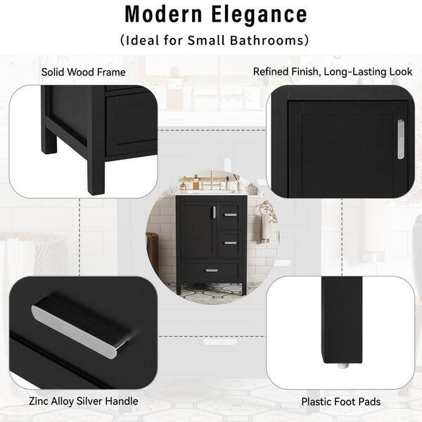 FAMYYT 24 in.W Single Sink Freestanding Black Solid Wood Frame