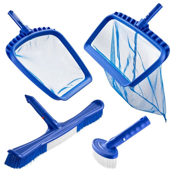 Pool Cleaning Kit, 2 Brush Heads (20 in. /5.5 in. ) & 2 Skimmer Nets, 0. 49ft. Aluminum Telescopic Mop Pole