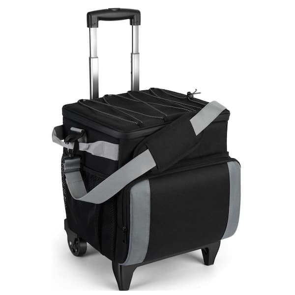 27 qt. Insulated Leakproof Soft-Side Rolling Cooler with All-Terrain Wheels and Adjustable Cart for Camping/Fishing