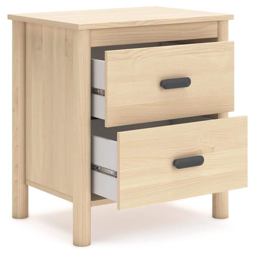 Beige Transitional 2-Drawer Nightstand with Metallic Knobs