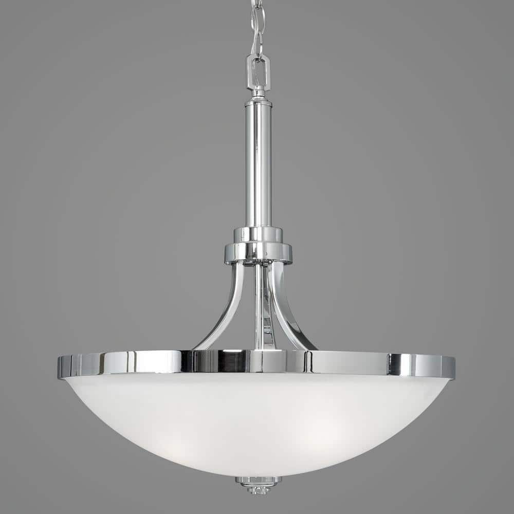 Topsail Polished Chrome 3-Light Pendant with Glass Shade