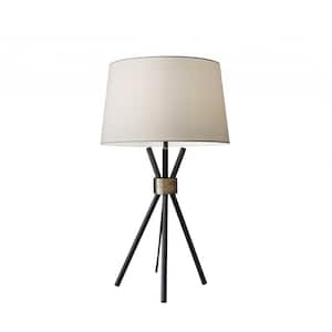 Charlie 25.5 in. Black Integrated LED No Design Interior Lighting Table Lamp for Living Room w/Black Linen Shade