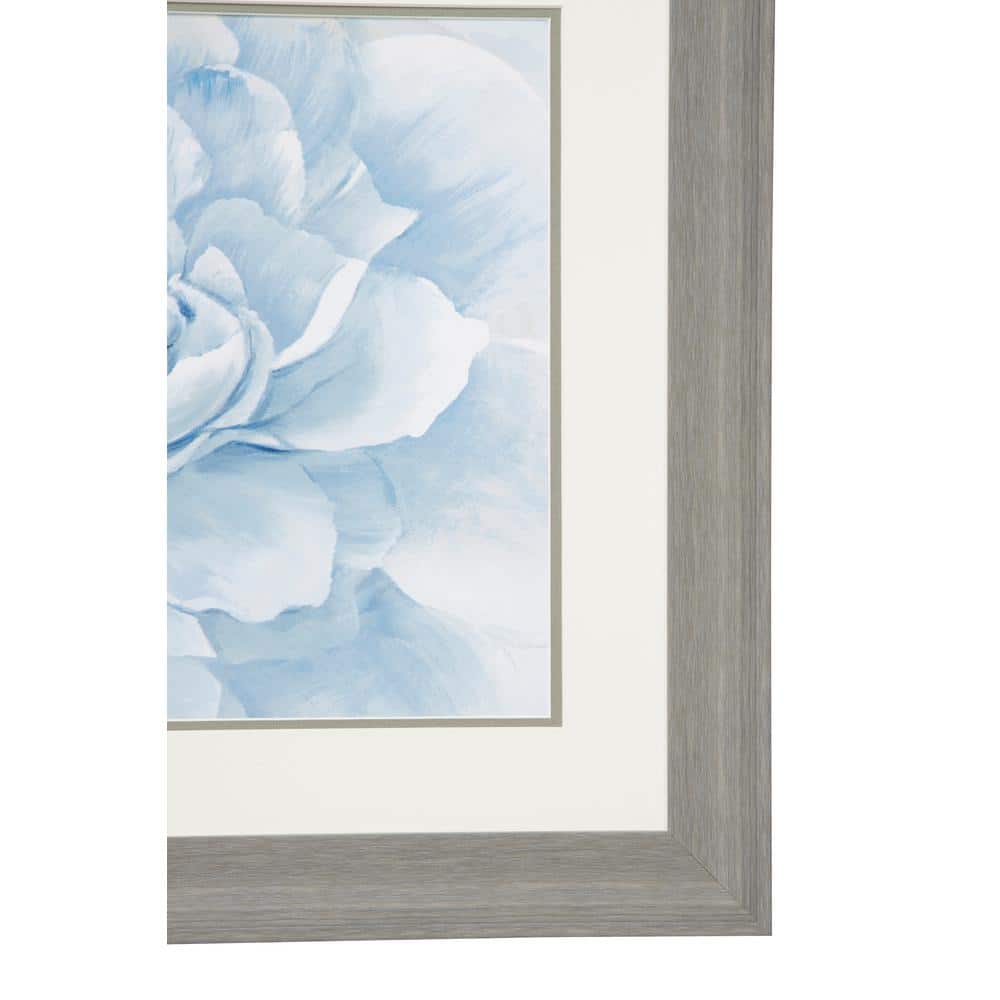 23.5" x 17.5" Blue Peony Flower Print in Gray Wooden Frame