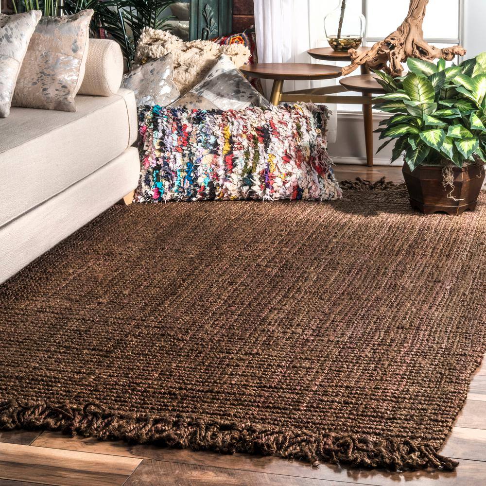 Artisanal Handwoven Chocolate Brown Jute 6' x 9' Area Rug