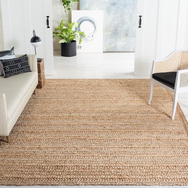 Natural Fiber Beige 9 ft. x 12 ft. Border Woven Area Rug