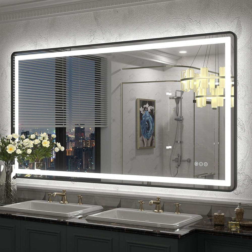 55 in. W x 30 in. H Rectangular Framed UL Certified Front & Back LED Anti-Fog Tempered Glass Wall Bathroom Vanity Mirror price history on PriceWatchPro