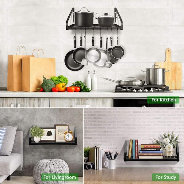 Numhew Black Wall Mounted Pot Rack, Pot and Pan Organizer, Kitchen