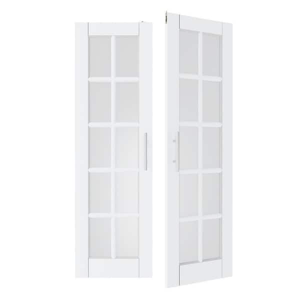 56in. x 80in. Solid Wood and MDF, 10 Lite, Frosted Glass, White Primed, Pantry Door, Interior Door Slab With Ball Catch