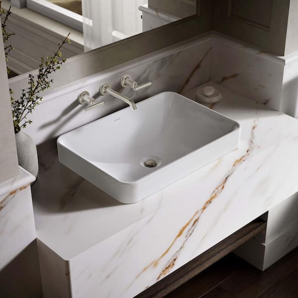 Vox Rectangle Vitreous China Vessel Sink in White with Overflow Drain
