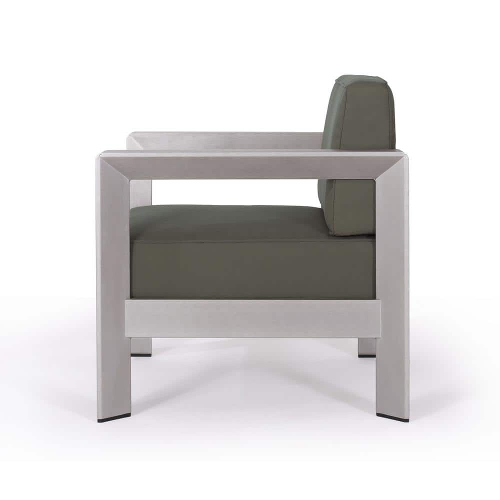 Silver Aluminum Outdoor Club Chair with Khaki Cushions
