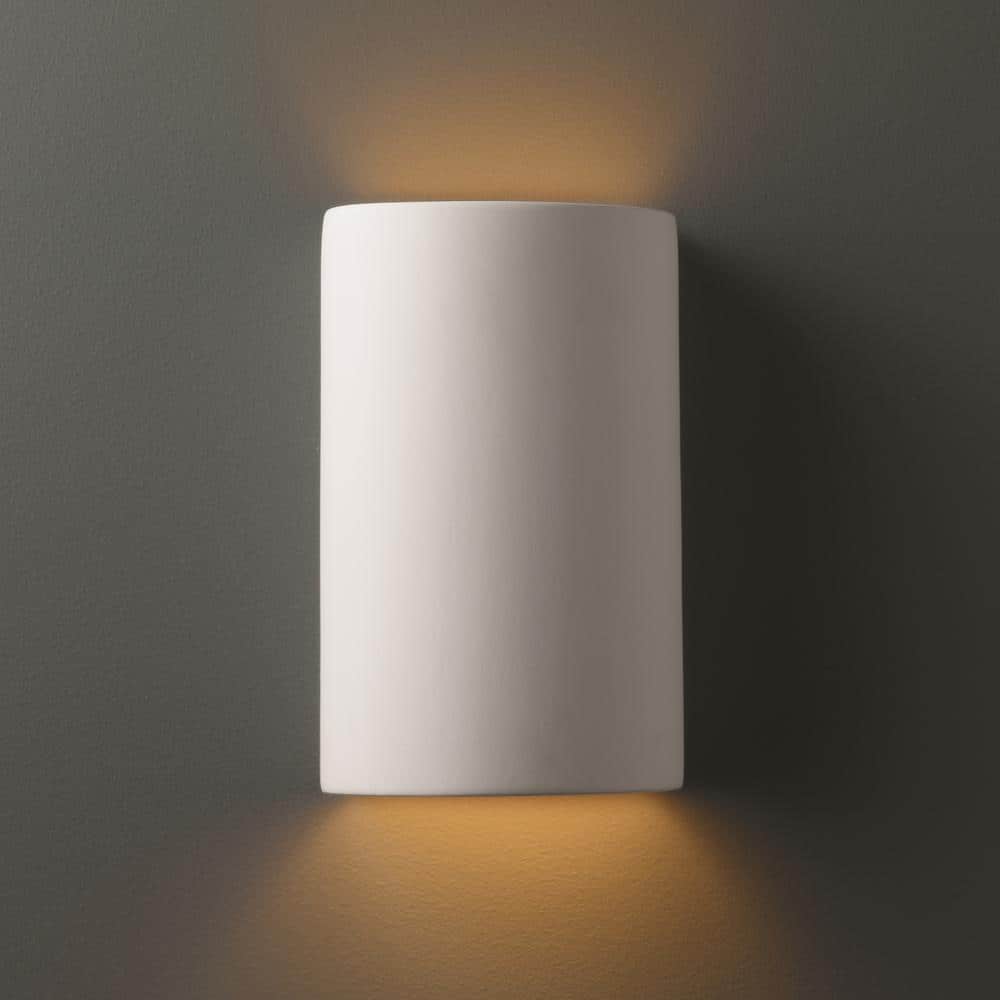 Sleek White Ceramic Cylinder Outdoor Wall Sconce, 9.5" Height