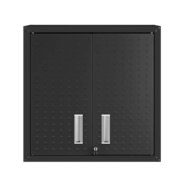 Manhattan Comfort Fortress 30 in. W x 30.3 in. H x 12.5 in. D 2-Shelf Wall Mount Metal Garage Cabinet in Charcoal Grey
