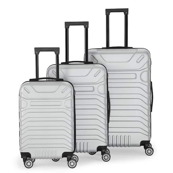 HIKOLAYAE (20 in./24 in./28 in.) 3-Piece Silver Hardside Trolley with Spinner Wheels TSA Lock Lightweight Durable Luggage Set