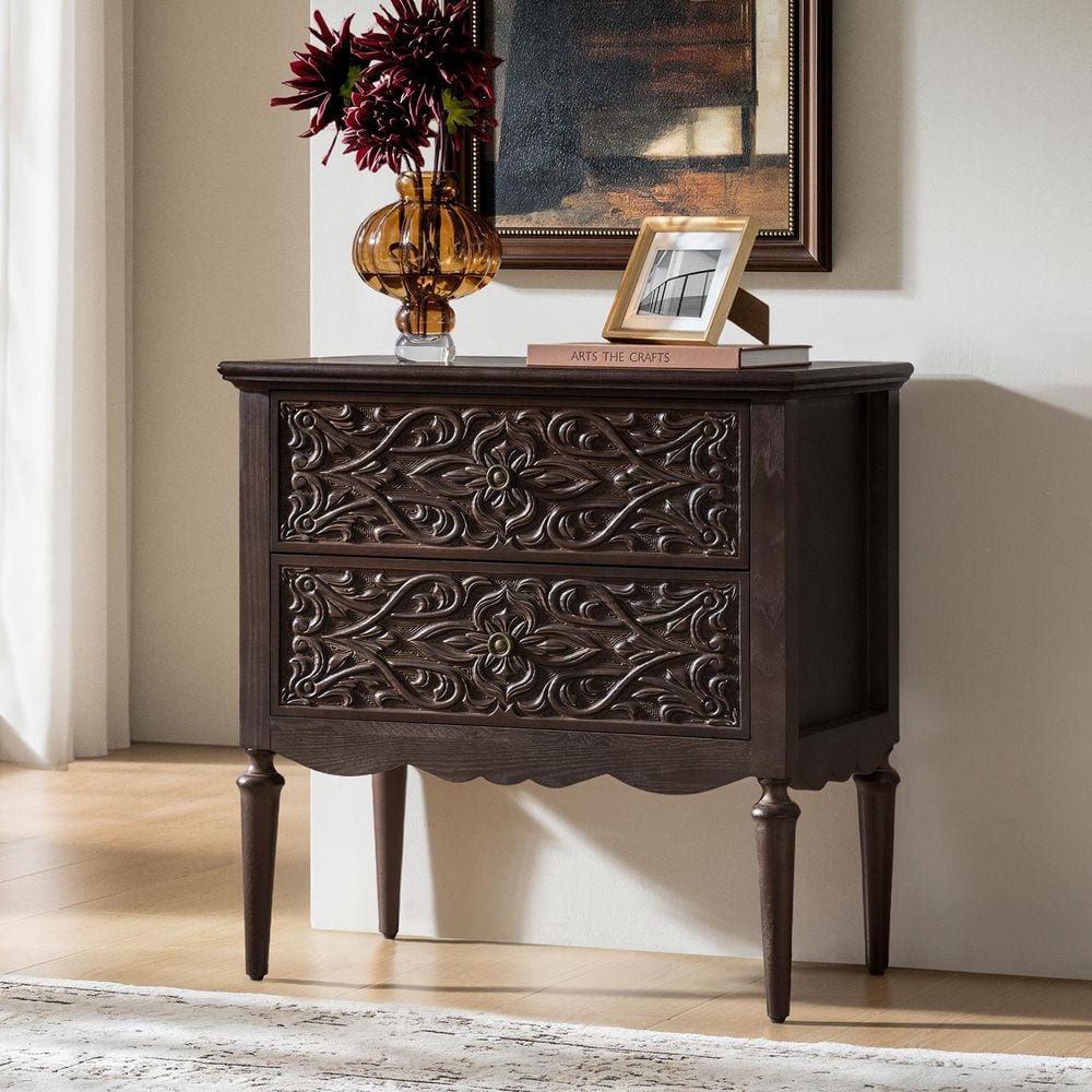 JAYDEN CREATION Pascal Walnut 2 Drawers 28 in. W Nightstand with